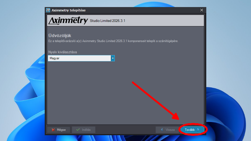 az Aximmerty Studio Limited telepítőablaka - nyelv kiválasztása 2.