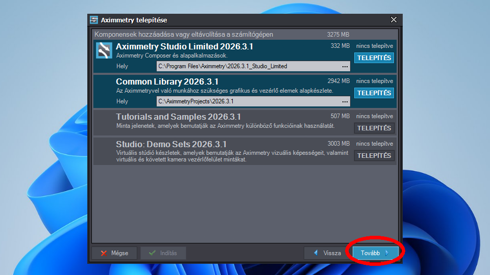 az Aximmerty Studio Limited telepítőablaka - ezek maradjanak így!