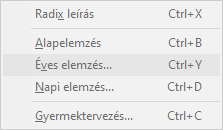 Placidus 4.5 Szabad változat - 'Elemzés' menü