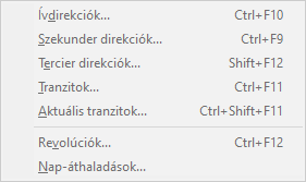 Placidus 4.5 Szabad változat - 'Progressziók' menü