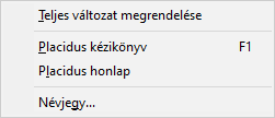Placidus 4.5 Szabad változat - 'Segítség' menü